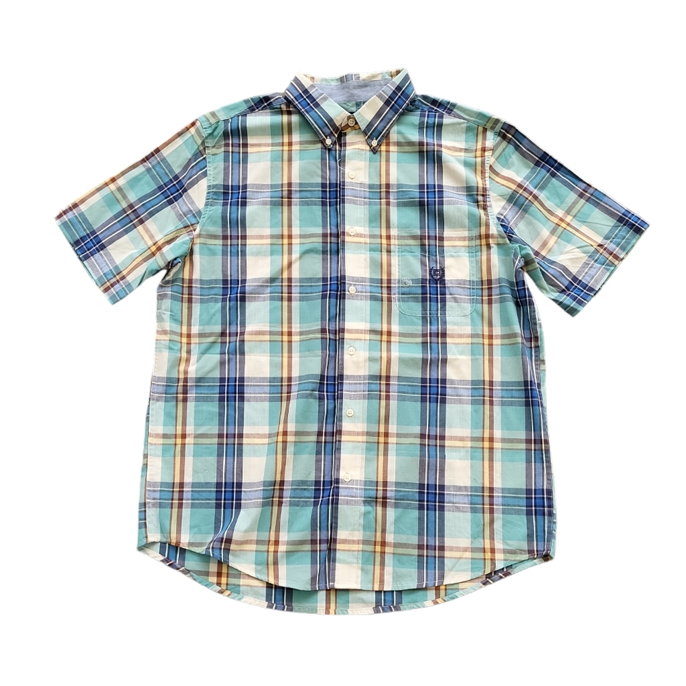 NWOT Chaps men's plaid short sleeve button down dress shirt L/G, new